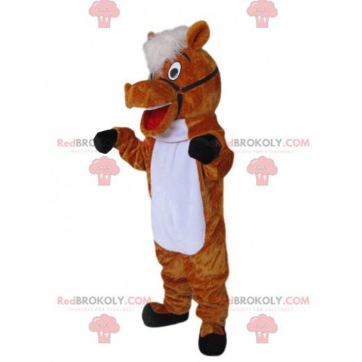 Mascote cavalo marrom super entusiasmado - Redbrokoly.com