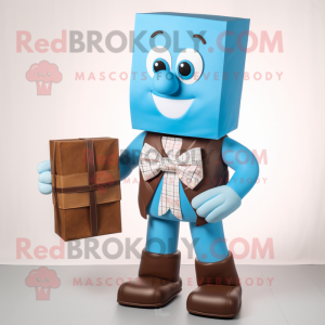 Cyan Chocolate Bars mascot costume character dressed with a Jeans and Bow ties