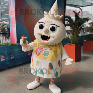 Cream Ceviche mascot costume character dressed with a Playsuit and Keychains