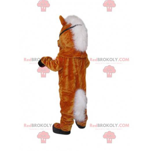 Mascote cavalo marrom super entusiasmado - Redbrokoly.com