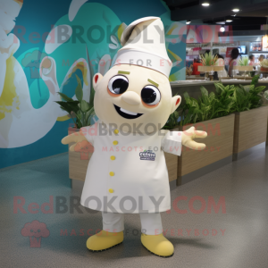 Cream Ceviche mascot costume character dressed with a Playsuit and Keychains