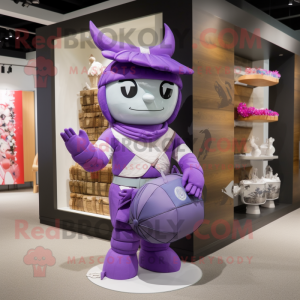 Lavender Samurai mascot costume character dressed with a Bikini and Handbags