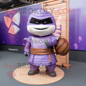 Lavender Samurai mascot costume character dressed with a Bikini and Handbags