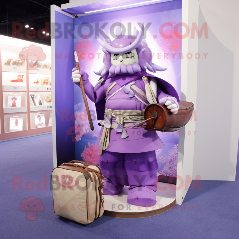 Lavender Samurai mascot costume character dressed with a Bikini and Handbags