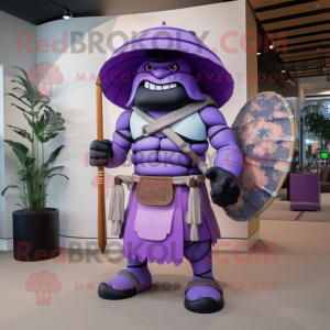 Lavender Samurai mascot costume character dressed with a Bikini and Handbags