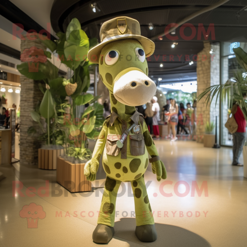 Olive Giraffe mascot costume character dressed with a Jeggings and Hats