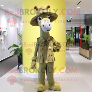 Olive Giraffe mascot costume character dressed with a Jeggings and Hats