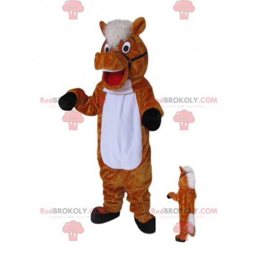 Mascote cavalo marrom super entusiasmado - Redbrokoly.com