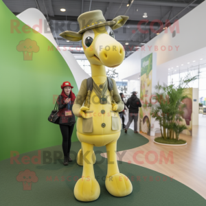 Olive Giraffe maskot kostym...