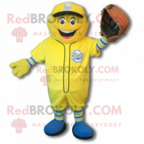 Lemon Yellow Baseball Glove mascot costume character dressed with a Romper and Mittens