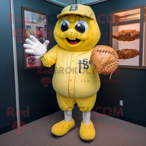 Lemon Yellow Baseball Glove mascot costume character dressed with a Romper and Mittens