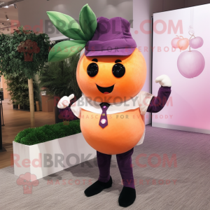 Peach Grape mascot costume character dressed with a Suit Pants and Headbands