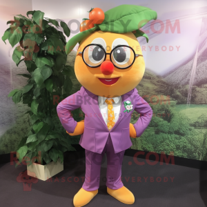 Peach Grape mascot costume character dressed with a Suit Pants and Headbands