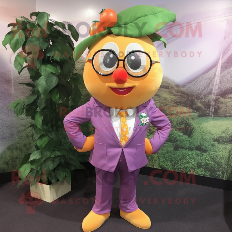 Peach Grape mascot costume character dressed with a Suit Pants and Headbands Peach Grape mascot costume character dressed with a Suit Pants and Headbands