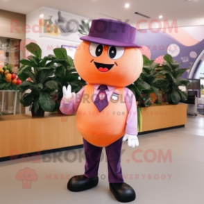 Peach Grape mascot costume character dressed with a Suit Pants and Headbands