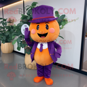 Peach Grape mascot costume character dressed with a Suit Pants and Headbands