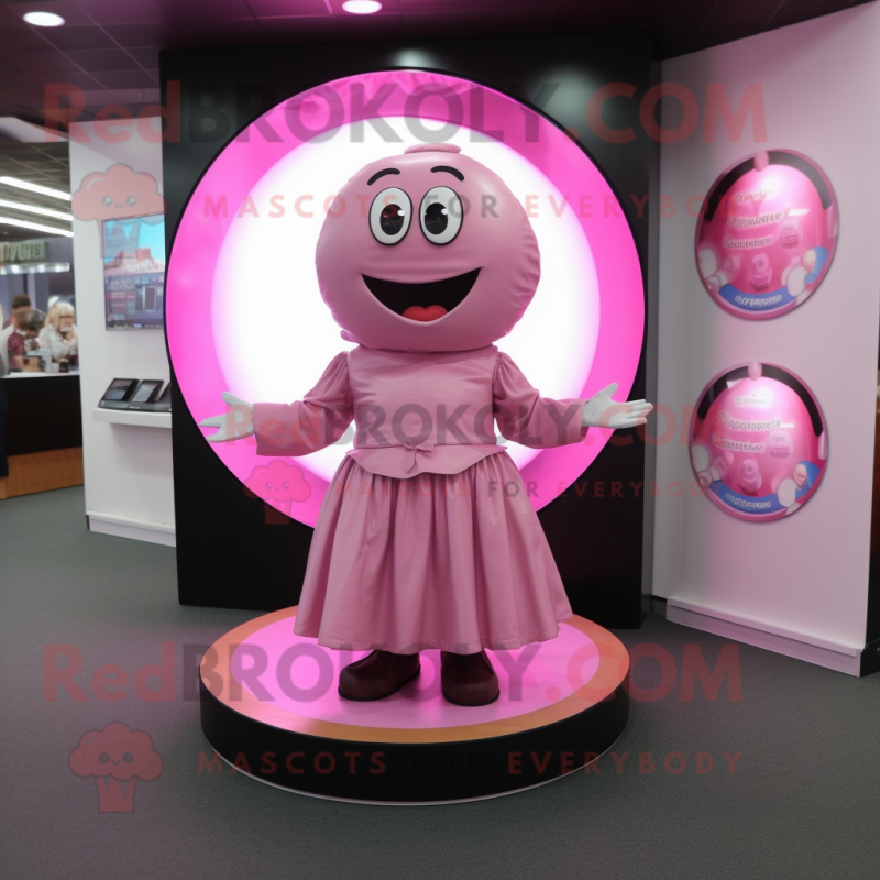 Pink Chocolates mascot costume character dressed with a Circle Skirt and Bracelets Pink Chocolates mascot costume character dressed with a Circle Skirt and Bracelets
