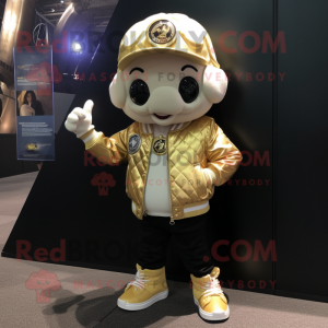 Gold Oyster mascot costume character dressed with a Bomber Jacket and Bracelet watches