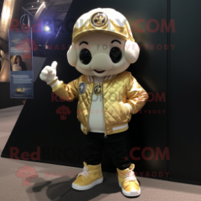 Gold Oyster mascot costume character dressed with a Bomber Jacket and Bracelet watches