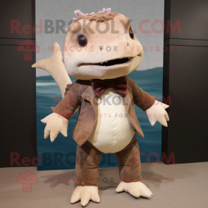 Brown Axolotls mascot costume character dressed with a Chinos and Bow ties