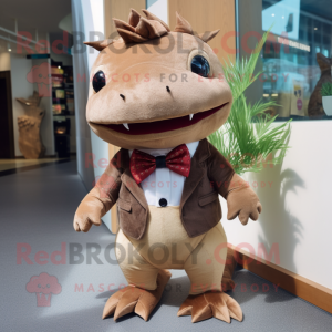 Brown Axolotls mascot costume character dressed with a Chinos and Bow ties