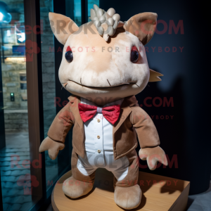 Brown Axolotls mascot costume character dressed with a Chinos and Bow ties