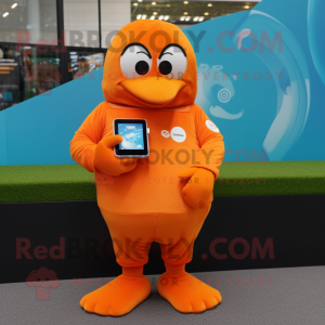 Orange Aglet mascot costume character dressed with a Cover-up and Smartwatches