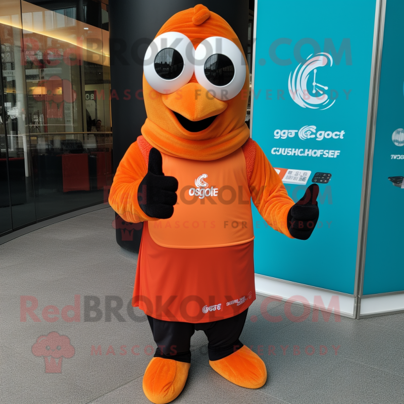 Orange Aglet mascot costume character dressed with a Cover-up and Smartwatches