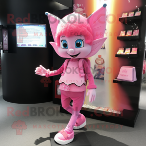 Pink Tooth Fairy mascot costume character dressed with a Shorts and Wallets