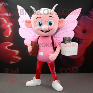 Pink Tooth Fairy mascot costume character dressed with a Shorts and Wallets