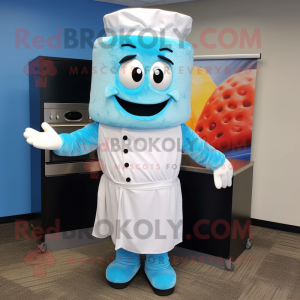 Sky Blue Lasagna mascot costume character dressed with a Dress Shirt and Gloves