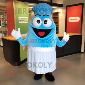 Sky Blue Lasagna mascot costume character dressed with a Dress Shirt and Gloves