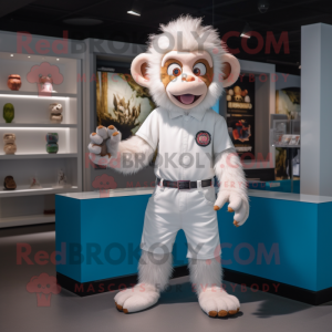 White Monkey mascot costume character dressed with a Polo Shirt and Hairpins