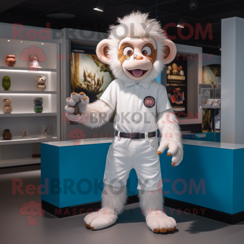 White Monkey mascot costume character dressed with a Polo Shirt and Hairpins White Monkey mascot costume character dressed with a Polo Shirt and Hairpins