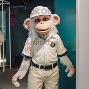 White Monkey mascot costume character dressed with a Polo Shirt and Hairpins