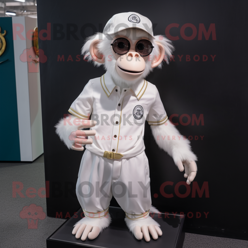 White Monkey mascot costume character dressed with a Polo Shirt and Hairpins White Monkey mascot costume character dressed with a Polo Shirt and Hairpins