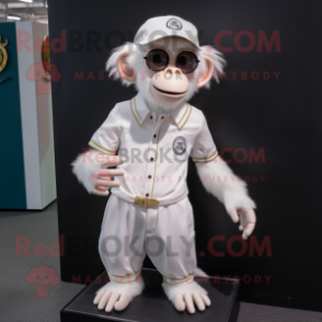 White Monkey mascot costume character dressed with a Polo Shirt and Hairpins