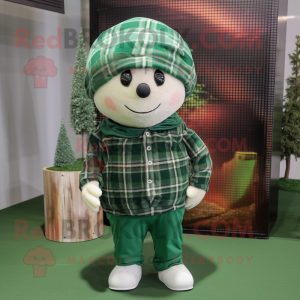 Forest Green Golf Ball mascot costume character dressed with a Flannel Shirt and Cummerbunds