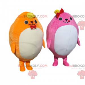 Mollig geel en roze mascotteduo - Redbrokoly.com