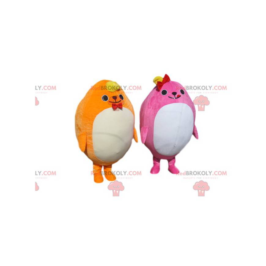 Plump gul og lyserød maskot duo - Redbrokoly.com