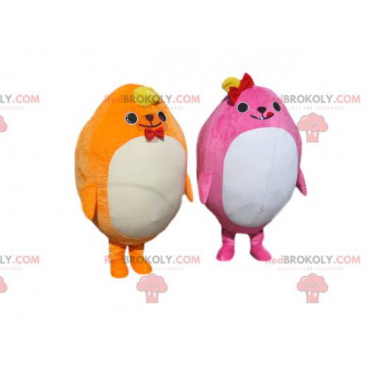 Dupla rechonchuda de mascote amarela e rosa - Redbrokoly.com