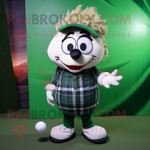 Forest Green Golf Ball mascot costume character dressed with a Flannel Shirt and Cummerbunds