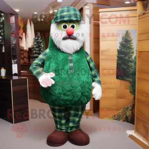 Forest Green Golf Ball mascot costume character dressed with a Flannel Shirt and Cummerbunds