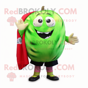 Lime Green Watermelon mascot costume character dressed with a Rugby Shirt and Shawl pins