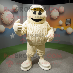 Cream Baseball Ball mascot costume character dressed with a Sweater and Foot pads