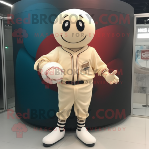 Cream Baseball Ball mascot costume character dressed with a Sweater and Foot pads