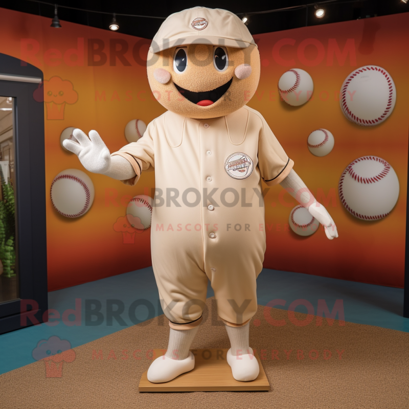 Cream Baseball Ball mascot costume character dressed with a Sweater and Foot pads