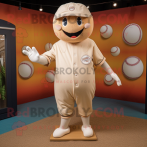 Cream Baseball Ball mascot costume character dressed with a Sweater and Foot pads