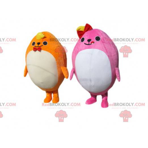 Dupla rechonchuda de mascote amarela e rosa - Redbrokoly.com