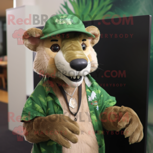 Green Thylacosmilus mascot costume character dressed with a Blouse and Hats